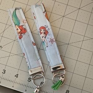 Mermaid Print Wristlet Keychain - Light Blue with Green Accent